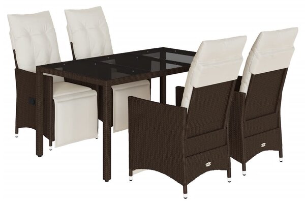 5 részes barna polyrattan kerti bisztrógarnitúra párnákkal