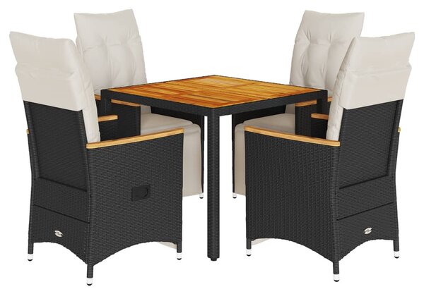 5 részes fekete polyrattan kerti bisztrógarnitúra párnákkal