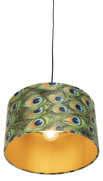 Lógólámpa bársony árnyékolóval páva mintával aranyozással 35 cm - Combi