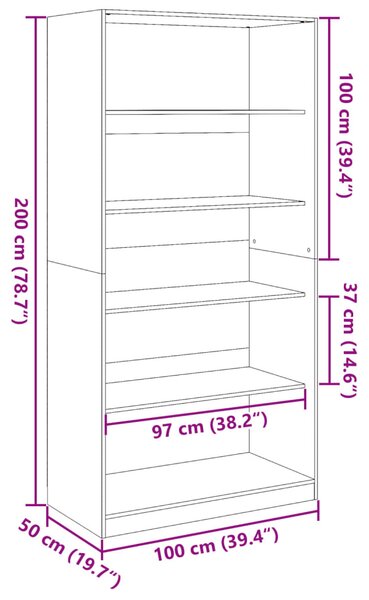 Füstös tölgy színű szerelt fa ruhásszekrény 100 x 50 x 200 cm