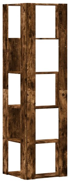 5 szintes füstös tölgy szerelt fa sarok könyvespolc 50x50x179cm
