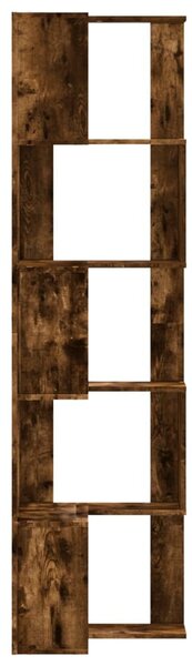 5 szintes füstös tölgy szerelt fa sarok könyvespolc 50x50x179cm