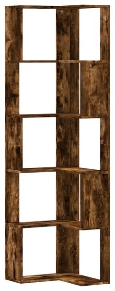 5 szintes füstös tölgy szerelt fa sarok könyvespolc 50x50x179cm