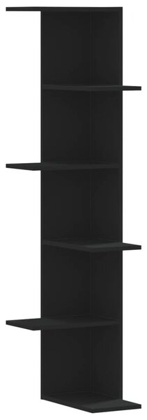 Fekete szerelt fa fali sarokpolc 36,5 x 36,5 x 140 cm