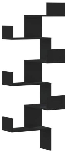 Fekete szerelt fa fali sarokpolc 45 x 45 x 147 cm
