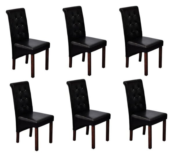 Elegáns Antik Stílusú Étkezőszék - 6 db - Fekete Műbőr