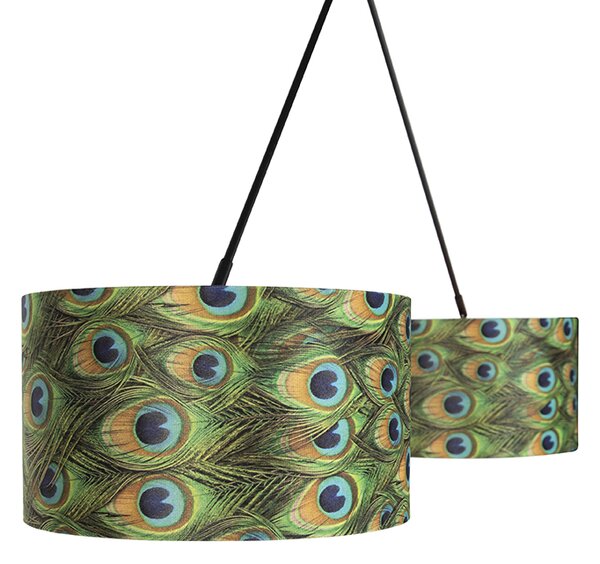 Függőlámpa fekete bársony árnyékolókkal páva mintával aranyozott 35 cm 2-lámpás - Blitz