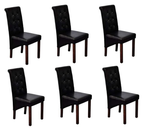 Elegáns Antik Stílusú Étkezőszék - 6 db - Fekete Műbőr