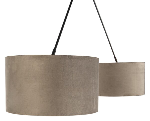Függőlámpa fekete taupe bársony árnyékolókkal, arannyal 35 cm 2-lámpás - Blitz