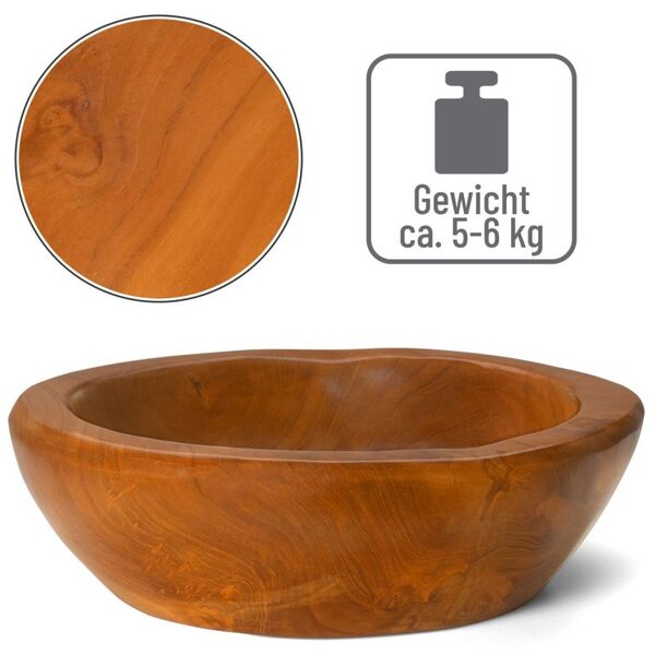 DIVERO Fa mosdókagyló Ø 39-40 cm tömör teak fából
