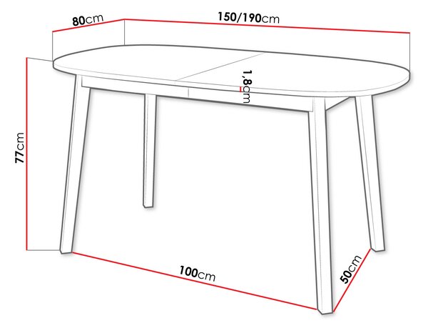 Ovális, kihúzható étkezőasztal 150x80 cm JORIS - kraft tölgyfa, arany / fekete