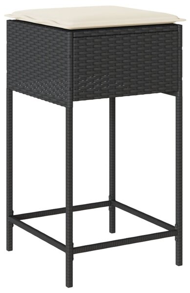 3 részes fekete polyrattan kerti bárszett párnával
