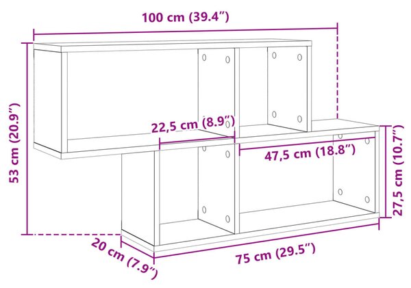 Betonszürke szerelt fa fali polc 100 x 20 x 53 cm