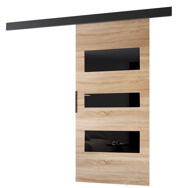 Tolóajtó falra szerelhető BARRET 13 - 76 cm, sonoma tölgy / fekete