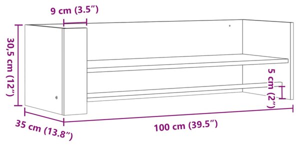Fehér szerelt fa fali polc 100 x 35 x 30,5 cm