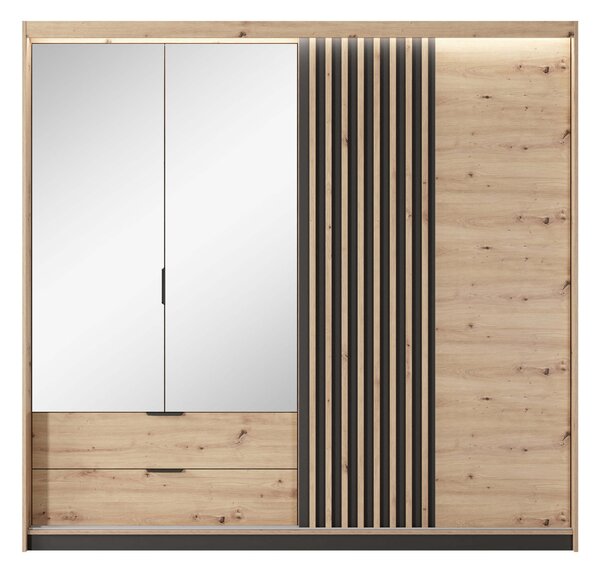 Tükrös ruhásszekrény 220 cm REFORM - artisan tölgy / antracit