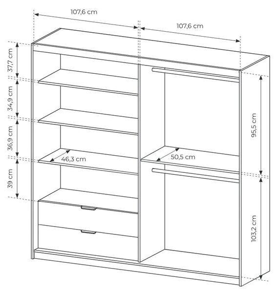 Tükrös ruhásszekrény 220 cm REFORM - artisan tölgy / antracit