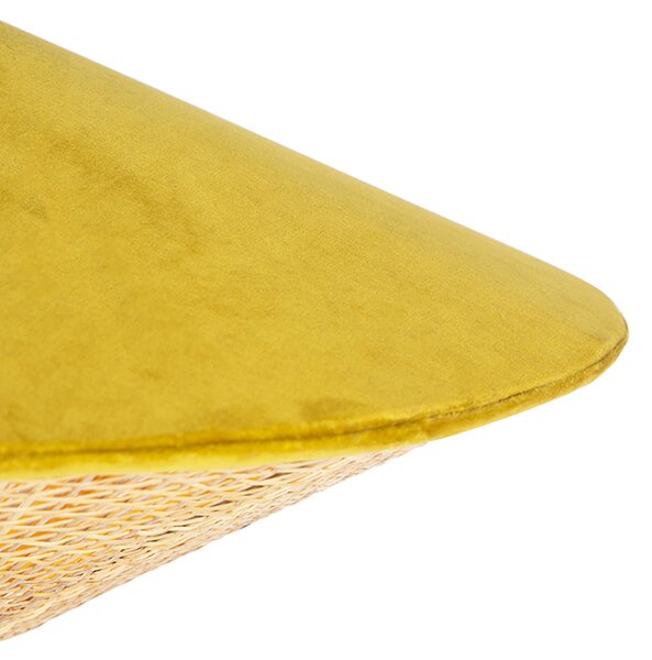 Rusztikus függőlámpa sárga bársony és rattan 60 cm - Frills Can