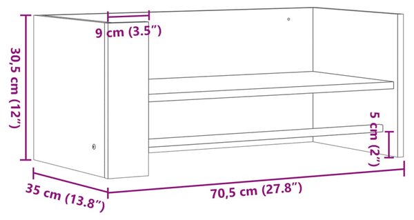 Betonszürke szerelt fa fali polc 70,5 x 35 x 30,5 cm