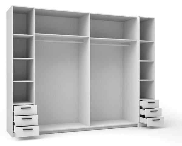 Tükrös gardrób 270 cm fiókokkal GIRADOT - fehér / fekete fogantyúk