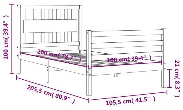 VidaXL Fenyőfa Ágykeret Fejtámlával - 100x200 cm