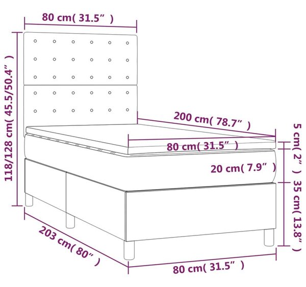 VidaXL LED-es Ágy - Rugós Matraccal - 80x200 cm