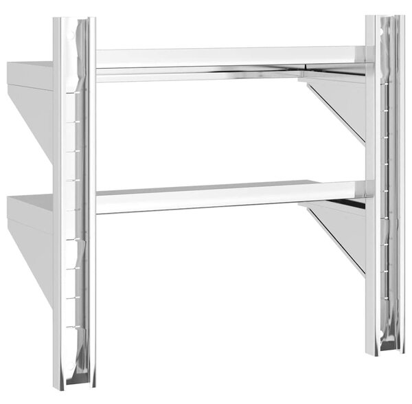 2 szintes ezüst rozsdamentes acél fali polc 50 x 23,5 x 48 cm