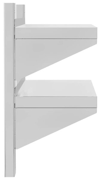 2 szintes ezüst rozsdamentes acél fali polc 50 x 23,5 x 48 cm