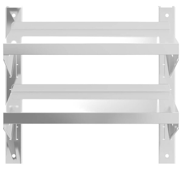 2 szintes ezüst rozsdamentes acél fali polc 50 x 23,5 x 48 cm