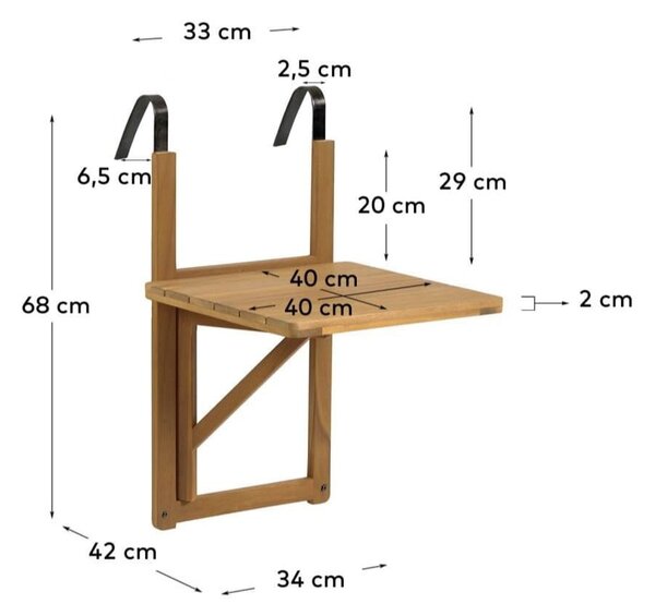 Tömörfa függő erkélyasztal 40x42 cm Amarilis – Kave Home