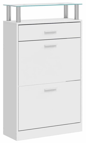 Fehér Cipősszekrény Fiókkal és Üvegpolccal - 63x24x104 cm