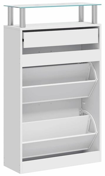 Fehér Cipősszekrény Fiókkal és Üvegpolccal - 63x24x104 cm