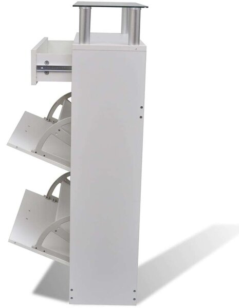 Fehér Cipősszekrény Fiókkal és Üvegpolccal - 63x24x104 cm