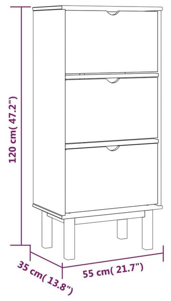 Otta Cipőszekrény - Fenyőfa - 3 Fiókos - 120cm