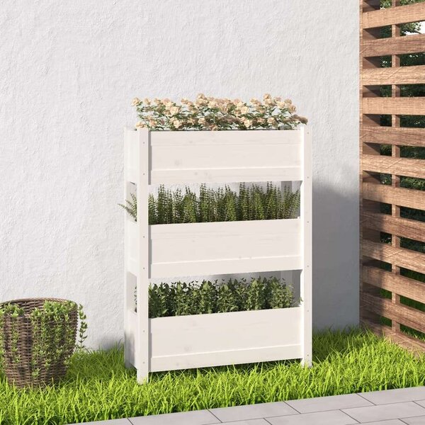VidaXL 3 Szintes Növénytartó - Fehér Fenyőfa - 77x25x104,5 cm