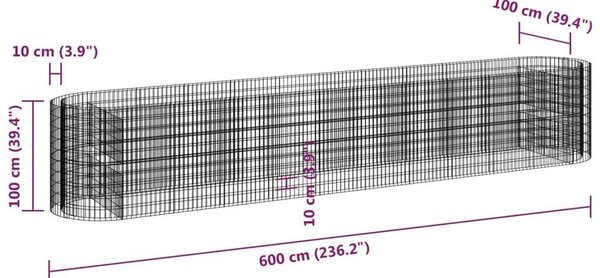 VidaXL Gabion Magaságyás - 600x100x100 cm