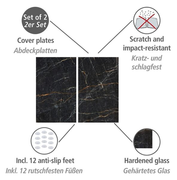 Edzett üveg tűzhely fedőlap szett 2 db-os 52x30 cm Marble – Allstar