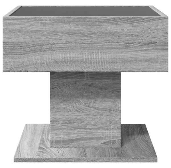 Szürke sonoma szerelt fa dohányzóasztal LED-del 50 x 50 x 45 cm