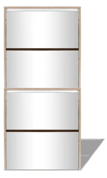 Tükörfrontú Cipőszekrény - 4 Fiók - Tölgyfa - 63x17x134 cm