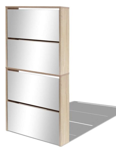 Tükörfrontú Cipőszekrény - 4 Fiók - Tölgyfa - 63x17x134 cm
