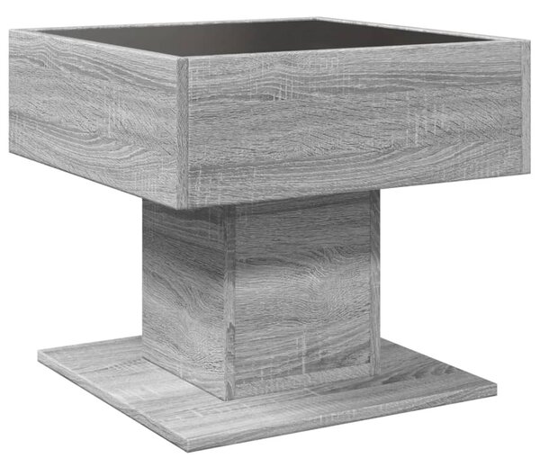 Szürke sonoma szerelt fa dohányzóasztal LED-del 50 x 50 x 45 cm