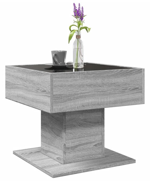 Szürke sonoma szerelt fa dohányzóasztal LED-del 50 x 50 x 45 cm