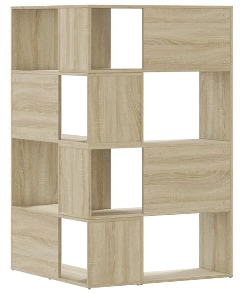 4 szintes sonoma tölgy szerelt fa sarok könyvespolc 85x85x140cm