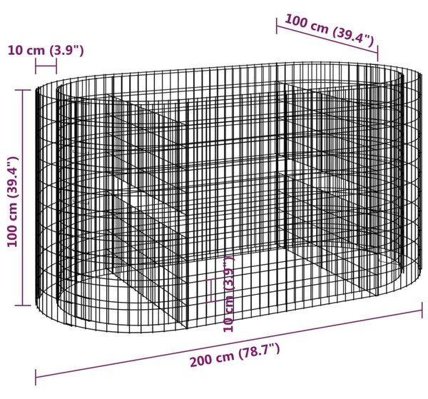 VidaXL Gabion Magaságyás - 200x100x100 cm