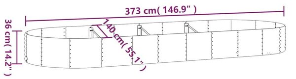 Acél Ovális Magaságyás - 373x140x36 cm - Ezüstszínű