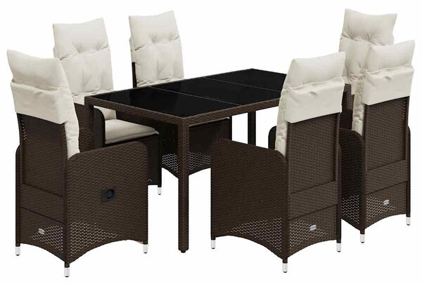 7 részes barna polyrattan kerti bisztrógarnitúra párnákkal