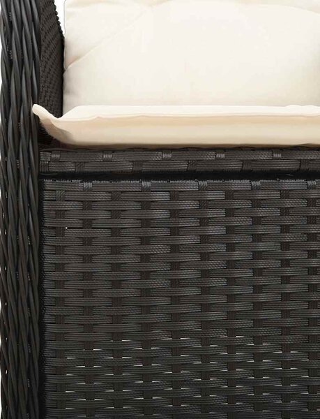 7 részes fekete polyrattan kerti bisztrógarnitúra párnákkal