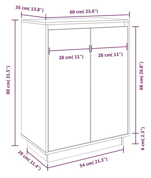 Fenyőfa Cipőszekrény - Fehér - 60x35x80 cm