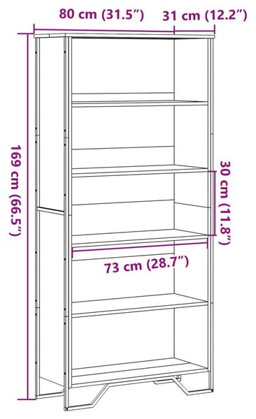 Barna tölgy színű szerelt fa könyvszekrény 80 x 31 x 169 cm
