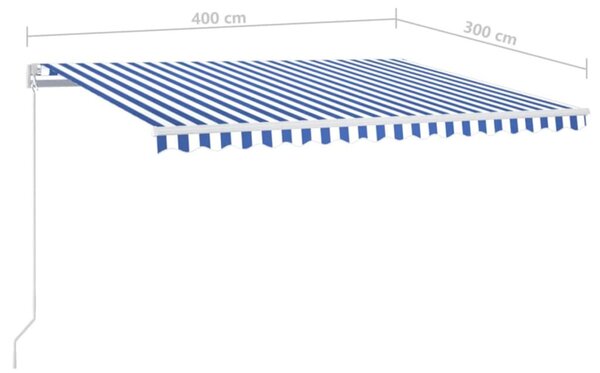Kék és fehér kézzel kihúzható LED-es napellenző 400 x 300 cm